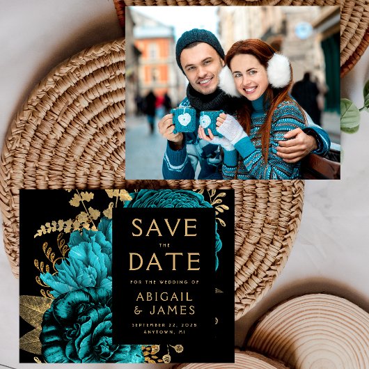 Budget Foto Bloemige Turquoise Trouw Save the Date