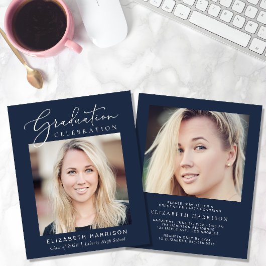 Budget Foto Blue Graduation Party Uitnodiging