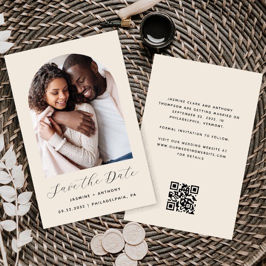 Budget Foto Boog Beige QR Code Save the Date