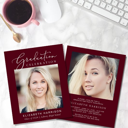 Budget foto bordeauxrood eindexamen uitnodigingska