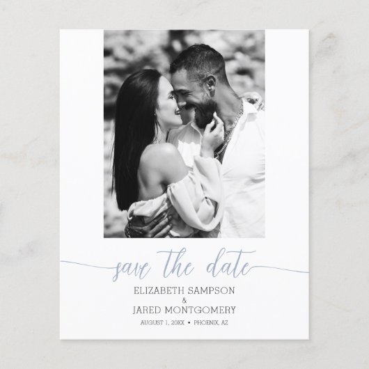 Budget Foto Bruiloft Dusty Blue Save The Date (Voorkant)