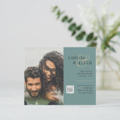 Budget foto bruiloft uitnodiging bewaar datum QR-c (Staand voorkant)