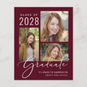 Budget Foto Burgundy Graduparty Uitnodiging (Voorkant)
