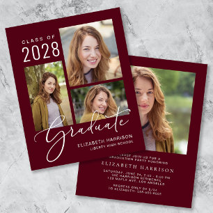Budget Foto Burgundy Graduparty Uitnodiging