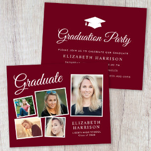 Budget Foto Burgundy Graduparty Uitnodiging