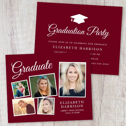 Budget Foto Burgundy Graduparty Uitnodiging