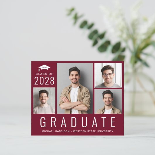 Budget Foto Burgundy Graduparty Uitnodiging (Staand voorkant)