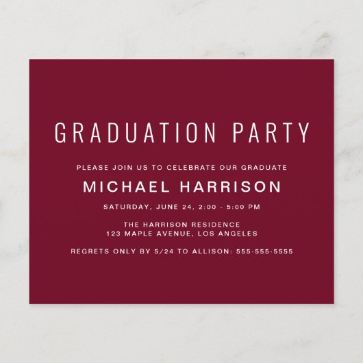 Budget Foto Burgundy Graduparty Uitnodiging (Achterkant)