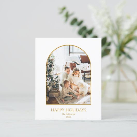 Budget foto Christmas Gold Arch Script Kaart (Staand voorkant)