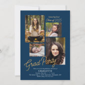Budget Foto Collage Dark Blue Graduparty Kaart (Voorkant)