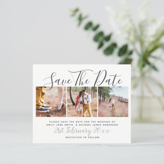 Budget Foto Collage Save The Dates Modern Wit (Staand voorkant)
