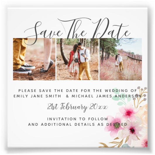 Budget FOTO Collage Save the Dates Weduwhoe Boho Afdruk (Voorkant)