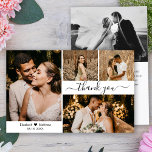 Budget Foto Collage Weddenschap Hartelijk dank<br><div class="desc">Elegant, modern 4 foto Collage Wedding Hand Lettering Hartelijk dank voor een betaalbare dunne kaart met een laag budget. De stijlvolle bruiloft bedankt je sjabloon met vier foto's op de voorkant en één foto op de achterkant. Met de tekst "Dank u"in een zwiepige handgeschreven typografische manuscriptdoopvont met spoeling of in...</div>