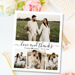 Budget foto Collage Weddenschap Hartelijk dank<br><div class="desc">Budget, Modern, Elegant, Hand Lettered Wedding 4 Foto Collage Hartelijk dank in wit en zwart. Stijlvolle bruiloft bedankt je sjabloon met vier (4) foto op de voorkant en één foto op de achterkant. Met de tekst "Liefde en bedankt" in een handgeschreven lettertype met lettertype swash-tail van typografie in zwarte kleur...</div>