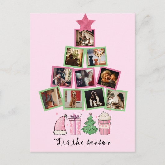 Budget foto Dit het seizoen Roze & Groene Kerstmis Briefkaart (Voorkant)
