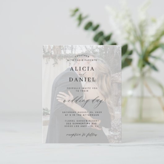 Budget foto elegant bruiloft uitnodiging (Staand voorkant)