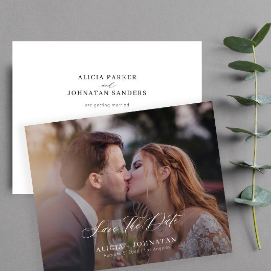 Budget foto elegante script huwelijksdatum save th