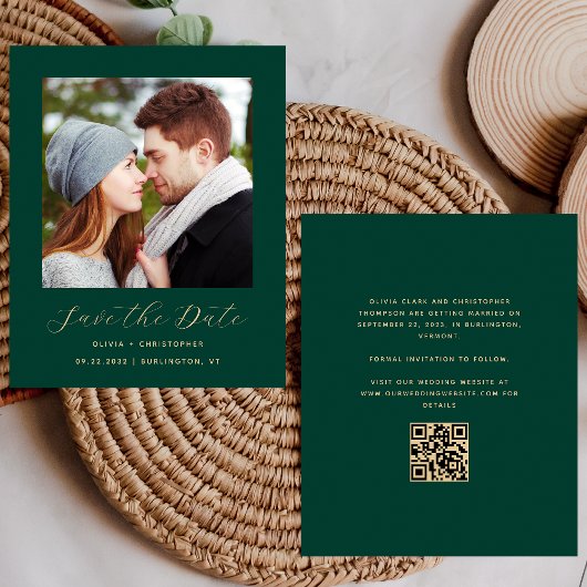 Budget Foto Emerald Green Gold QR Save the Date