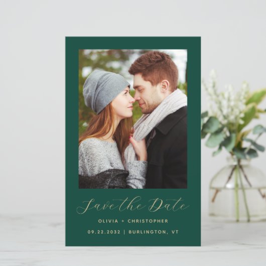 Budget Foto Emerald Green Gold Save the Date (Staand voorkant)
