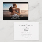 Budget Foto en kalligrafie 3 Mod Hor Save Date Notitiekaartje (Voorkant / Achterkant)