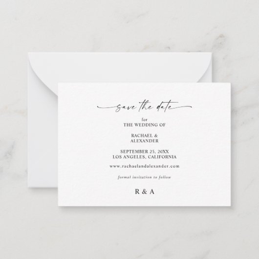 Budget Foto en kalligrafie 3 Mod Hor Save Date Notitiekaartje (Achterkant)