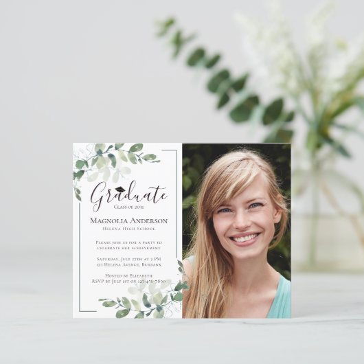 BUDGET Foto Eucalyptus Afstuderen Uitnodiging (Staand voorkant)