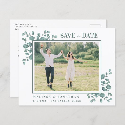 Budget Foto Eucalyptus Botanical Save the Date (Voorkant / Achterkant)