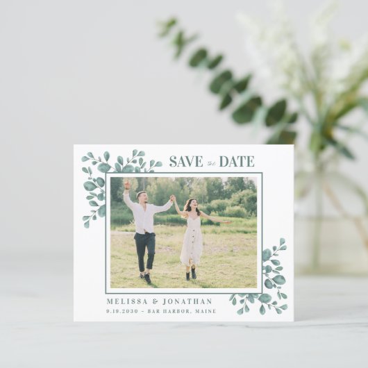 Budget Foto Eucalyptus Botanical Save the Date (Staand voorkant)