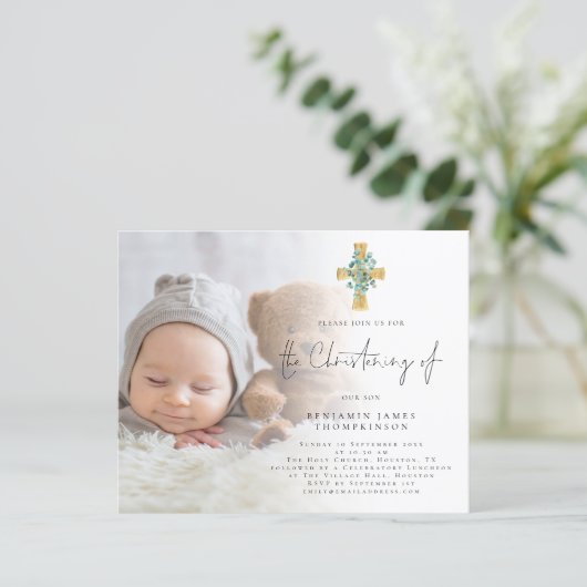 Budget Foto Eucalyptus Cross - Christening Uitnodi (Staand voorkant)
