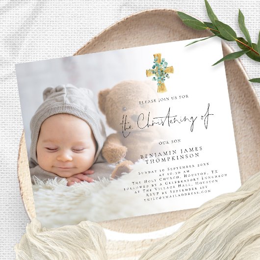 Budget Foto Eucalyptus Cross - Christening Uitnodi