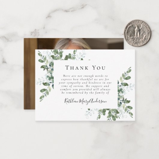 BUDGET Foto Eucalyptus Funeral Dank je wel Notitiekaartje (Voorkant / Achterkant in situ)