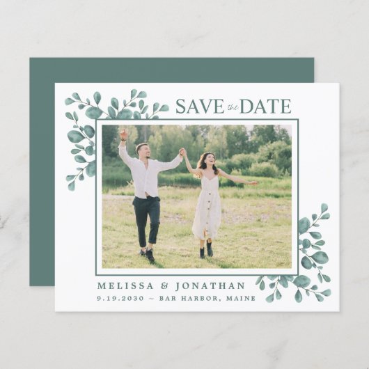 Budget Foto Eucalyptus Greenery QR Code Save Date (Voorkant / Achterkant)