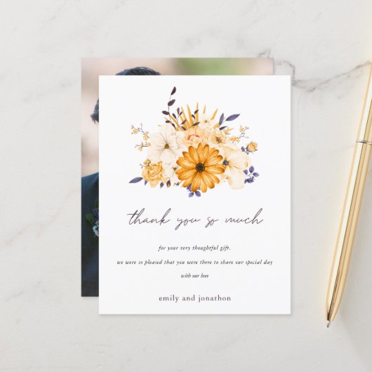 Budget Foto Floral Yellow Weddenschap Bedankt (Voorkant / Achterkant in situ)