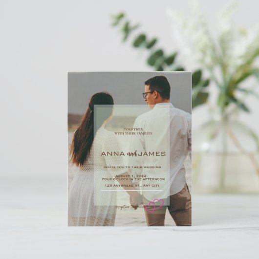 Budget foto gelaagde trouwuitnodiging (Staand voorkant)