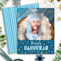 Budget Foto Gelukkig Hanukkah Blauwe Gouden Sterre