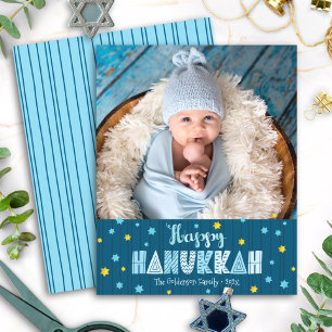 Budget Foto Gelukkig Hanukkah Blauwe Gouden Sterre