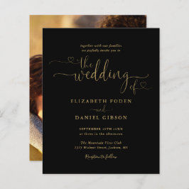 Budget Foto Gold Hearts Script Weduwen Uitnodiging