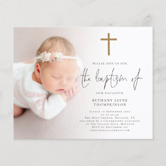 Budget foto Goud Glitter Cross Baptism Invite (Voorkant)