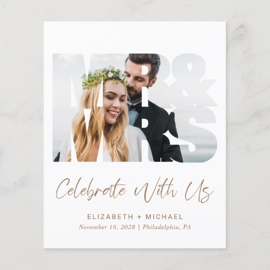 Budget Foto Goud Script Bruiloft Receptie Uitnodig (Voorkant)