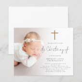 Budget foto Gouden Glitter Cross doopuitnodiging (Voorkant / Achterkant)