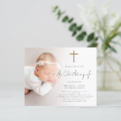 Budget foto Gouden Glitter Cross doopuitnodiging (Staand voorkant)