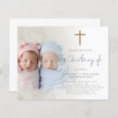 Budget foto Gouden Kruis Twins Doop Uitnodigen (Voorkant / Achterkant)