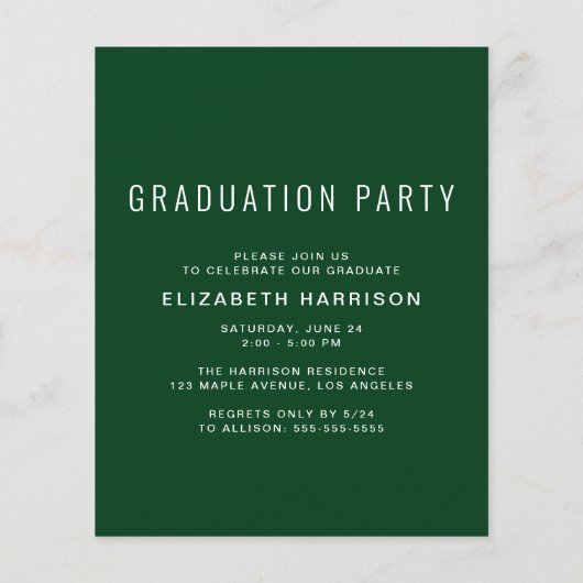Budget Foto Green Graduparty Uitnodiging (Achterkant)