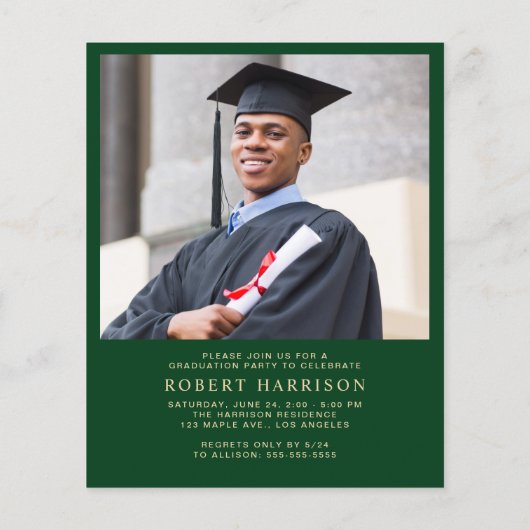 Budget Foto Groen Goud Afstudeerfeest Uitnodigen (Achterkant)