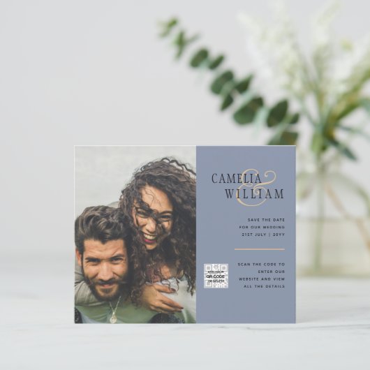Budget Foto Huwelijksuitnodiging Bewaar Datum QR C (Staand voorkant)
