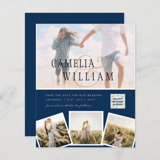 BUDGET Foto Huwelijksuitnodiging Bewaar Datum QR C (Voorkant / Achterkant)