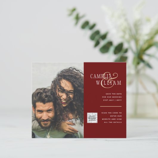 Budget Foto Huwelijksuitnodiging Bewaar Datum QR C (Staand voorkant)