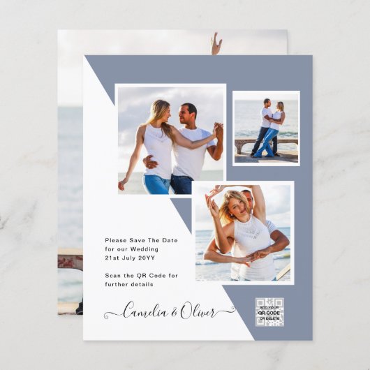 Budget Foto Huwelijksuitnodiging Bewaar Datum QR C (Voorkant / Achterkant)
