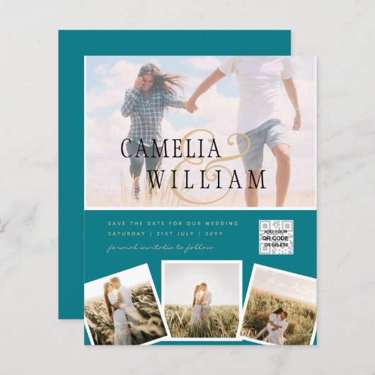 BUDGET Foto Huwelijksuitnodiging Bewaar Datum QR C (Voorkant / Achterkant)