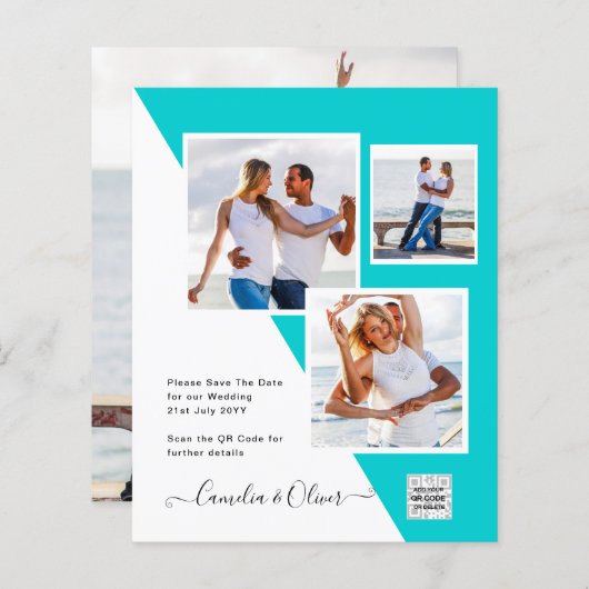 Budget Foto Huwelijksuitnodiging Bewaar Datum QR C (Voorkant / Achterkant)